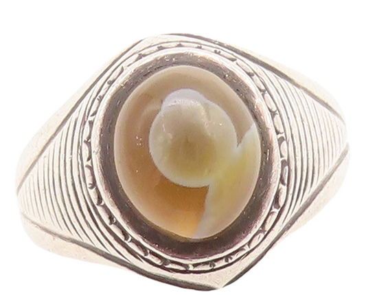 925 Sterling Silver Vintage Ring Antique Etched Gemstone Inlay  Sz 7.5  RG31537