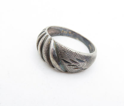 925 Sterling Silver  Vintage Dark Tone Fluted Etched Band Ring Sz 6  RG5135