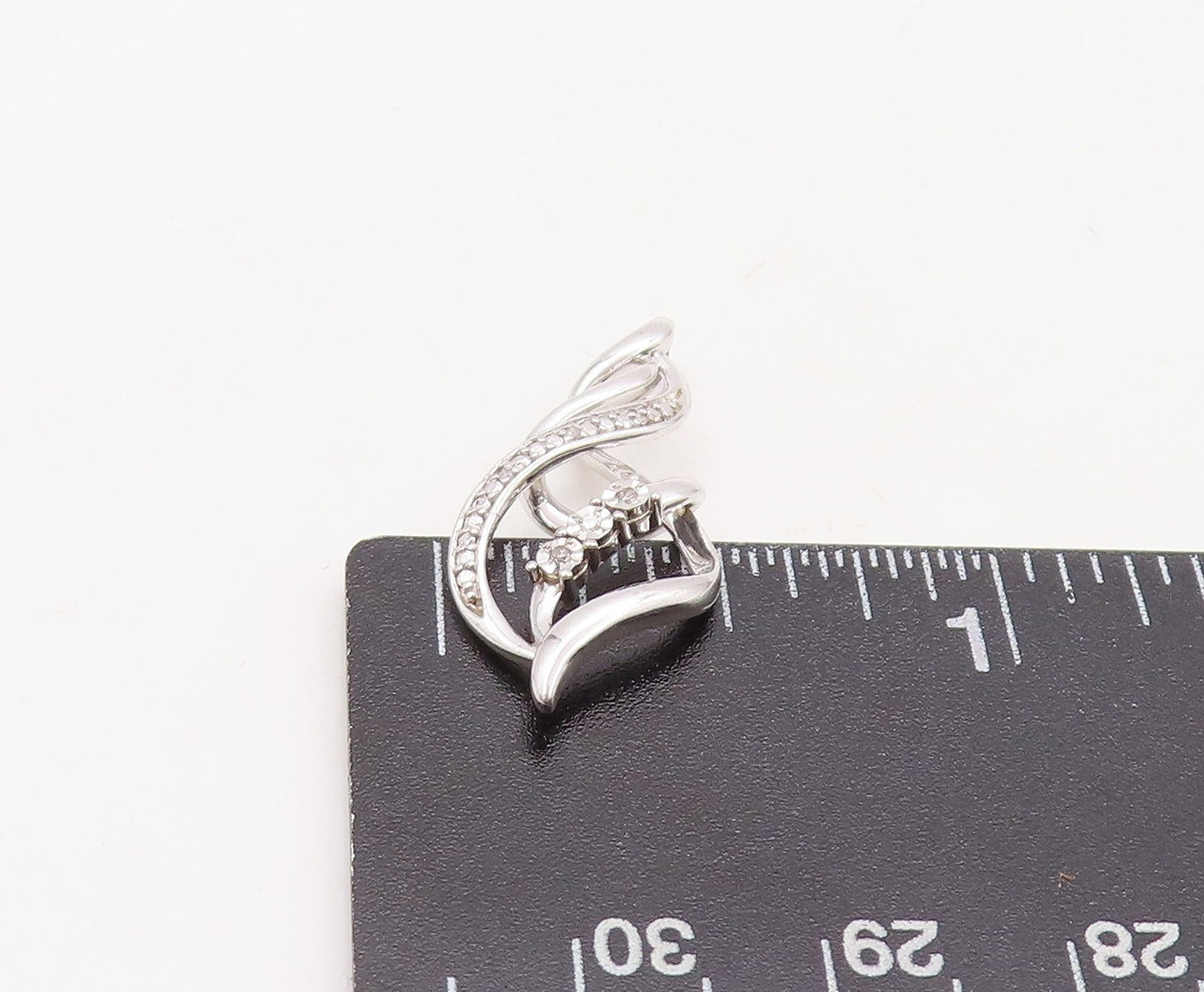 925 Sterling Silver Vintage Pendant Designer Diamonds Inlay Swirly Cut  PT23601