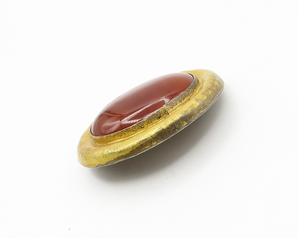 GOZDE YILMAZ 925  Silver  Vintage Cabochon Carnelian Oval Brooch Pin  BP6969