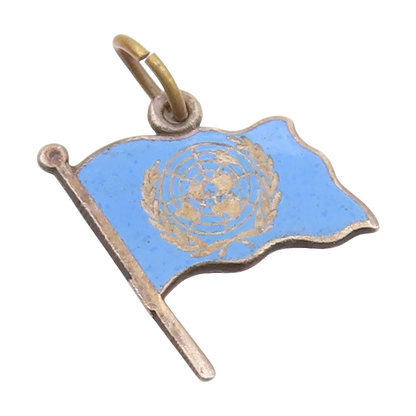 925 Sterling Silver  Vintage Enamel Flag Of United Nations Pendant  PT20454