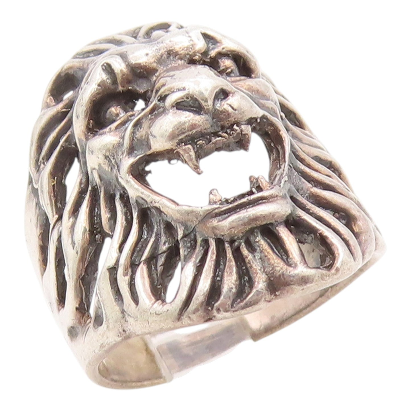 925 Sterling Silver Vintage Ring Roaring Lion Head Cutout Band  Sz 6.5  RG35794