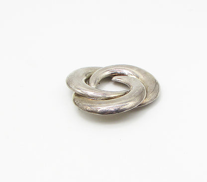 925 Sterling Silver  Vintage Interlocked Round Brooch Pin  BP1061