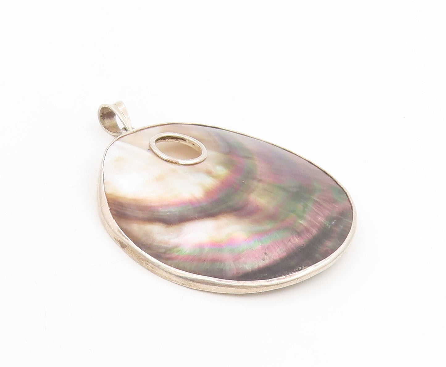 925 Sterling Silver Vintage Pendant Large Modernist Abalone Shell Locket PT25544