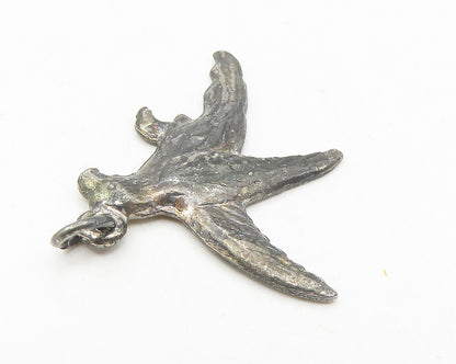 925 Sterling Silver  Vintage Dark Tone Flying Bird Motif Drop Pendant  PT9373