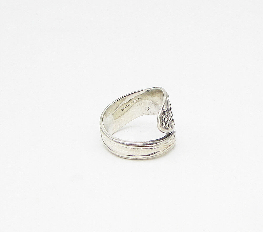 MEXICO 925 Sterling Silver  Vintage Pebbled Floral Bypass Band Ring Sz 8 RG3360