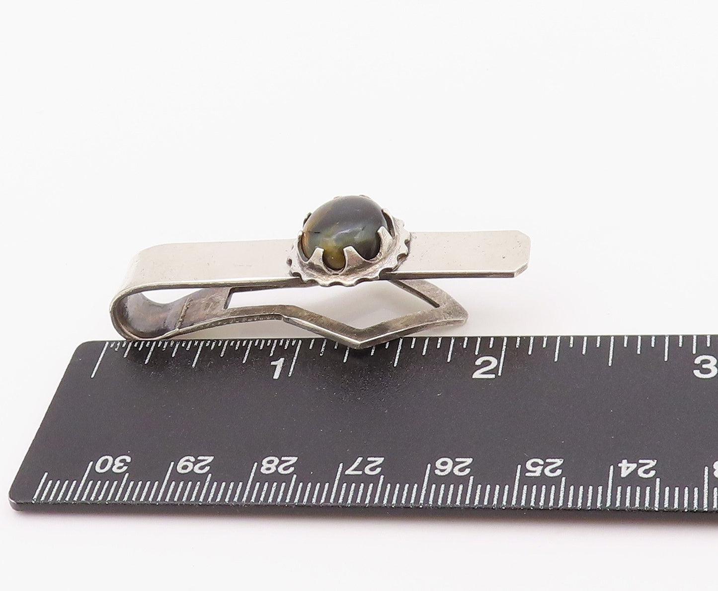 925 Sterling Silver Vintage Money Clip MEXICO Cabochon Tigers Eye  TR3919