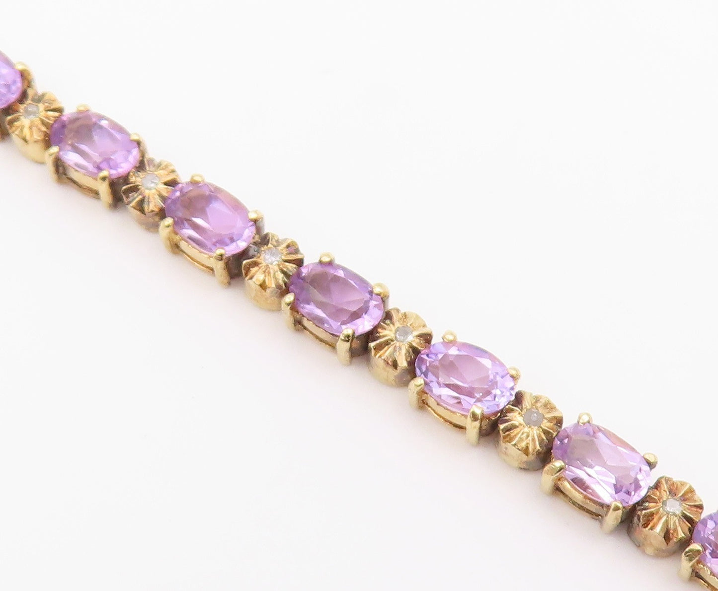 925 Sterling Silver  Vintage Genuine Diamond & Amethyst Chain Bracelet  BT8395