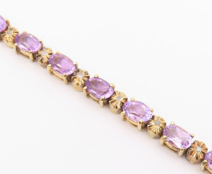 925 Sterling Silver  Vintage Genuine Diamond & Amethyst Chain Bracelet  BT8395