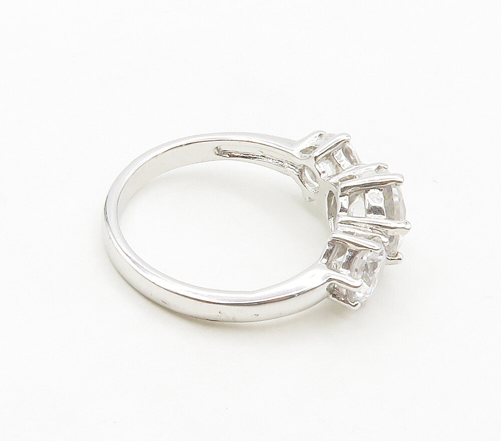 925 Sterling Silver  Sparkling Cubic Zirconia 3 Stone Band Ring Sz 9  RG16480