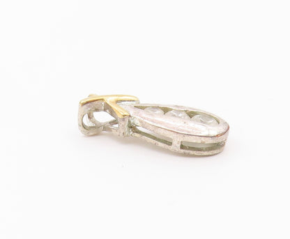 925 Sterling Silver  Vintage Petite Topaz 2 Tone Crossed Bail Pendant  PT18838