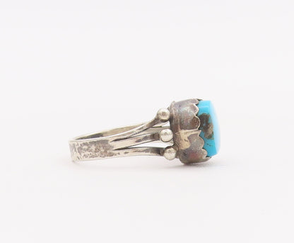 925 Sterling Silver Vintage Ring NAVAJO Beaded Round Turquoise  Sz 7  RG28081