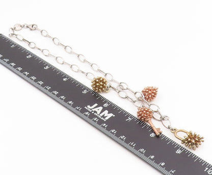 925 Sterling Silver Vintage Necklace Multi Tone Key & Spiky Orb Chain  NE4835