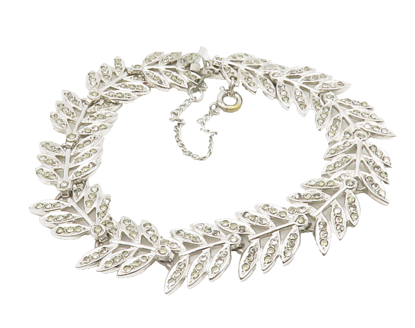 925 Sterling Silver  Vintage Sparkling Floral Leaf Vine Chain Bracelet  BT5210