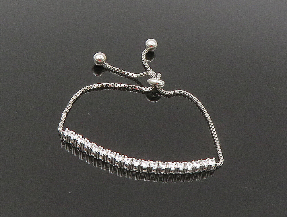 925 Silver  White Cubic Zirconia Adjustable Child Box Chain Bracelet  BT1059