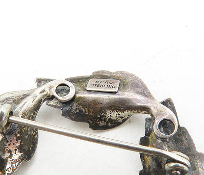 BEAU 925 Sterling Silver  Vintage Dark Tone Floral Wreath Brooch Pin  BP3302
