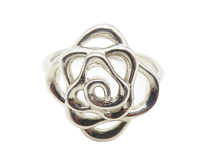 925 Sterling Silver  Shiny Open Rose Flower Motif Band Ring Sz 8.5  RG11519