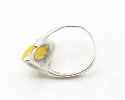 925 Sterling Silver  Vintage Egg Yolk Amber Shiny Cocktail Ring Sz 7.5 RG12978