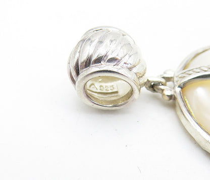 925 Sterling Silver  Vintage Mother Of Pearl Fluted Bail Oval Pendant  PT4585