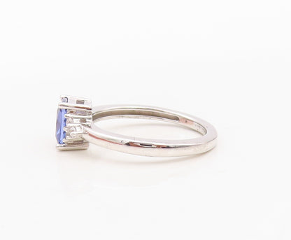 925 Sterling Silver Vintage Ring Rectangle Cut Blue & White CZ  Sz 7  RG30044