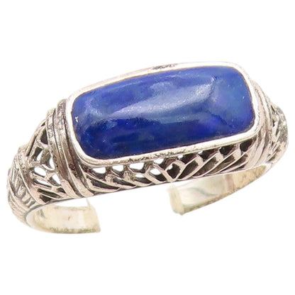 925 Sterling Silver Vintage Ring Lapis Lazuli Floral Cutout Band  Sz 8  RG36699