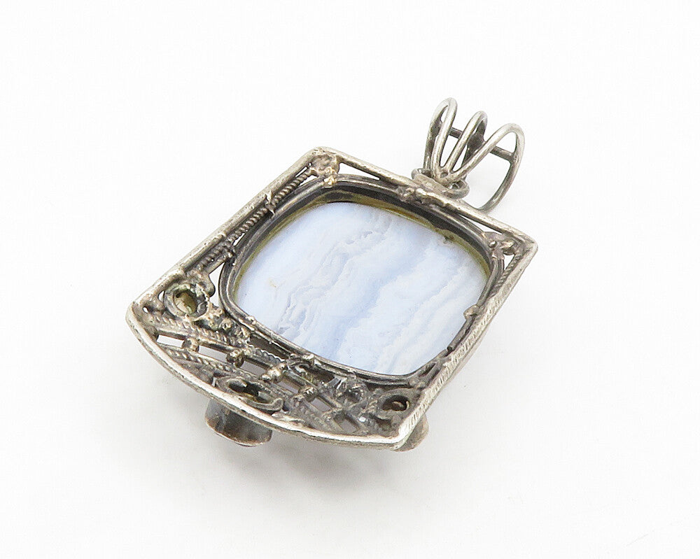 925 Sterling Silver  Vintage Agate Amethyst Peridot & Garnet Pendant  PT10672