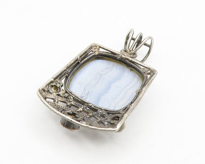 925 Sterling Silver  Vintage Agate Amethyst Peridot & Garnet Pendant  PT10672