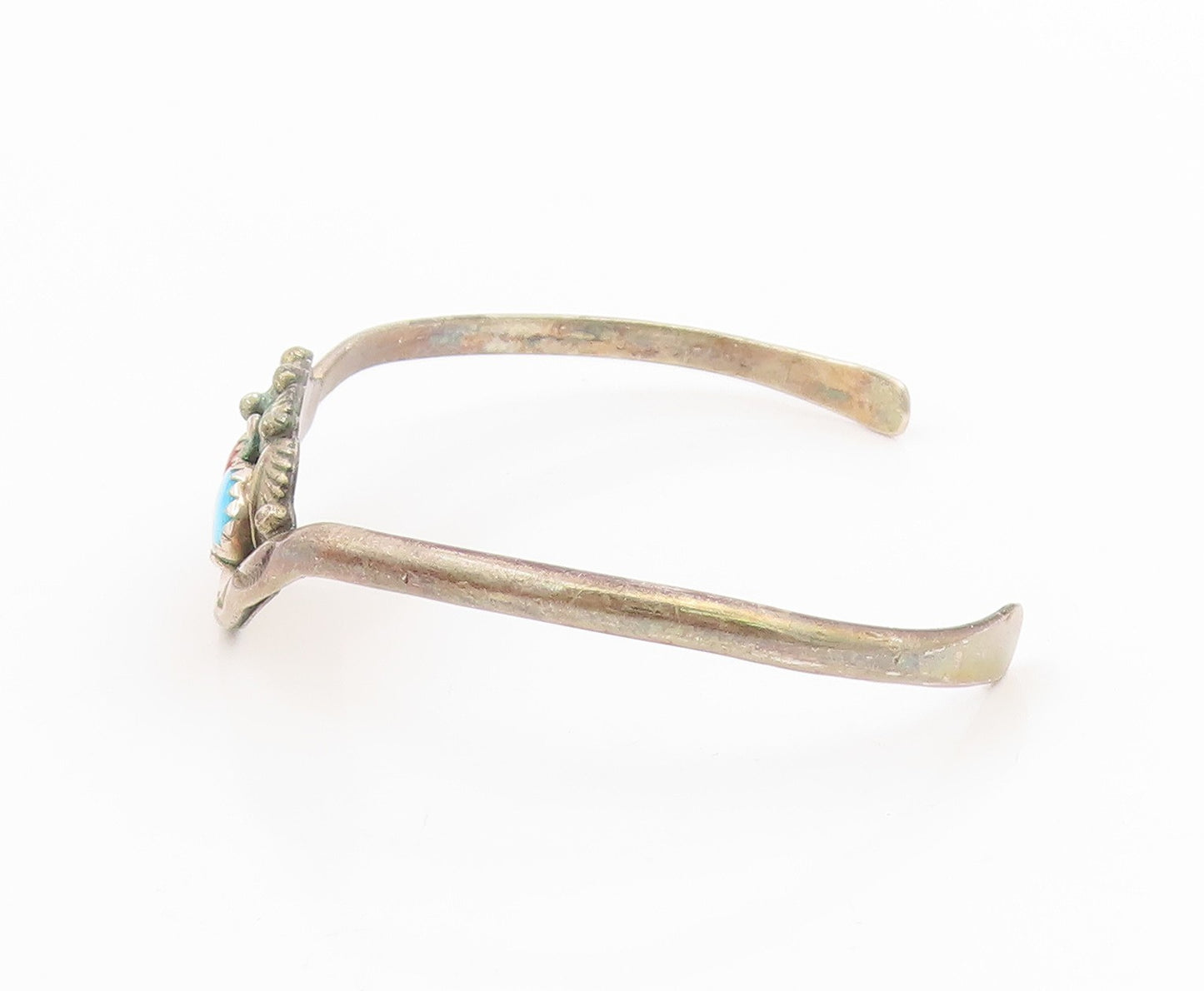 925 Sterling Silver Vintage Bracelet RONALD TOM NAVAJO Turquoise Cuff  BT11999