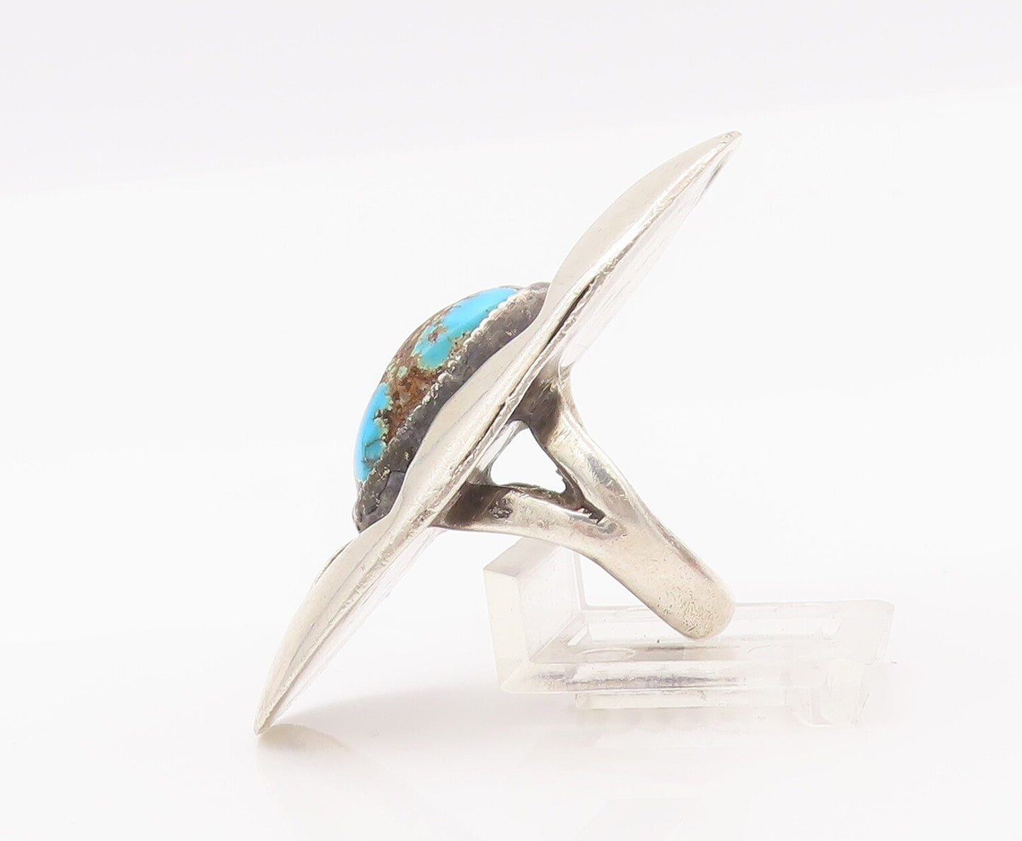 925 Sterling Silver Vintage Ring NAVAJO Solid Carved Turquoise  Sz 6.5  RG28134