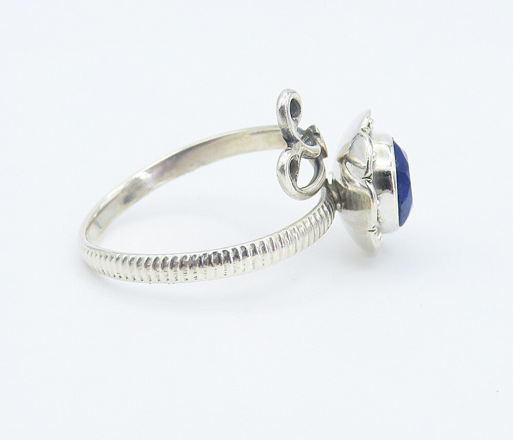 925 Sterling Silver  Sapphire Floral Swirl Bypass Band Ring Sz 7.5  RG8313