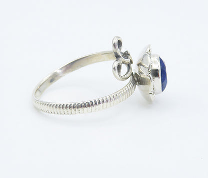 925 Sterling Silver  Sapphire Floral Swirl Bypass Band Ring Sz 7.5  RG8313