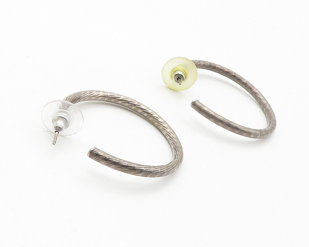 925 Sterling Silver  Vintage Dark Tone Etched Detail JHoop Earrings  EG7359