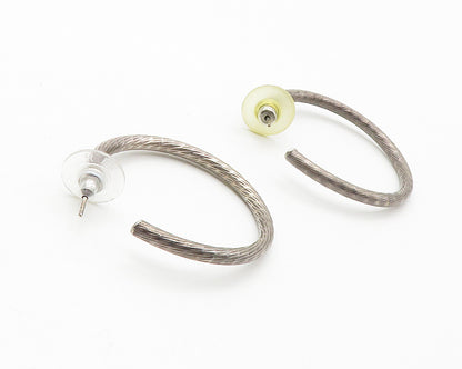 925 Sterling Silver  Vintage Dark Tone Etched Detail JHoop Earrings  EG7359