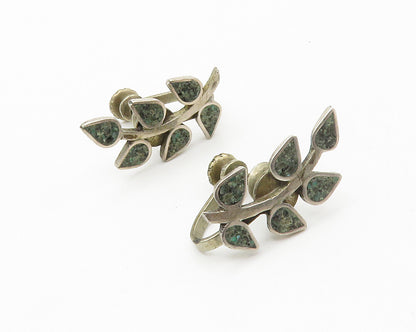 925 Sterling Silver  Vintage Turquoise Floral Vine Non Pierce Earrings  EG7395