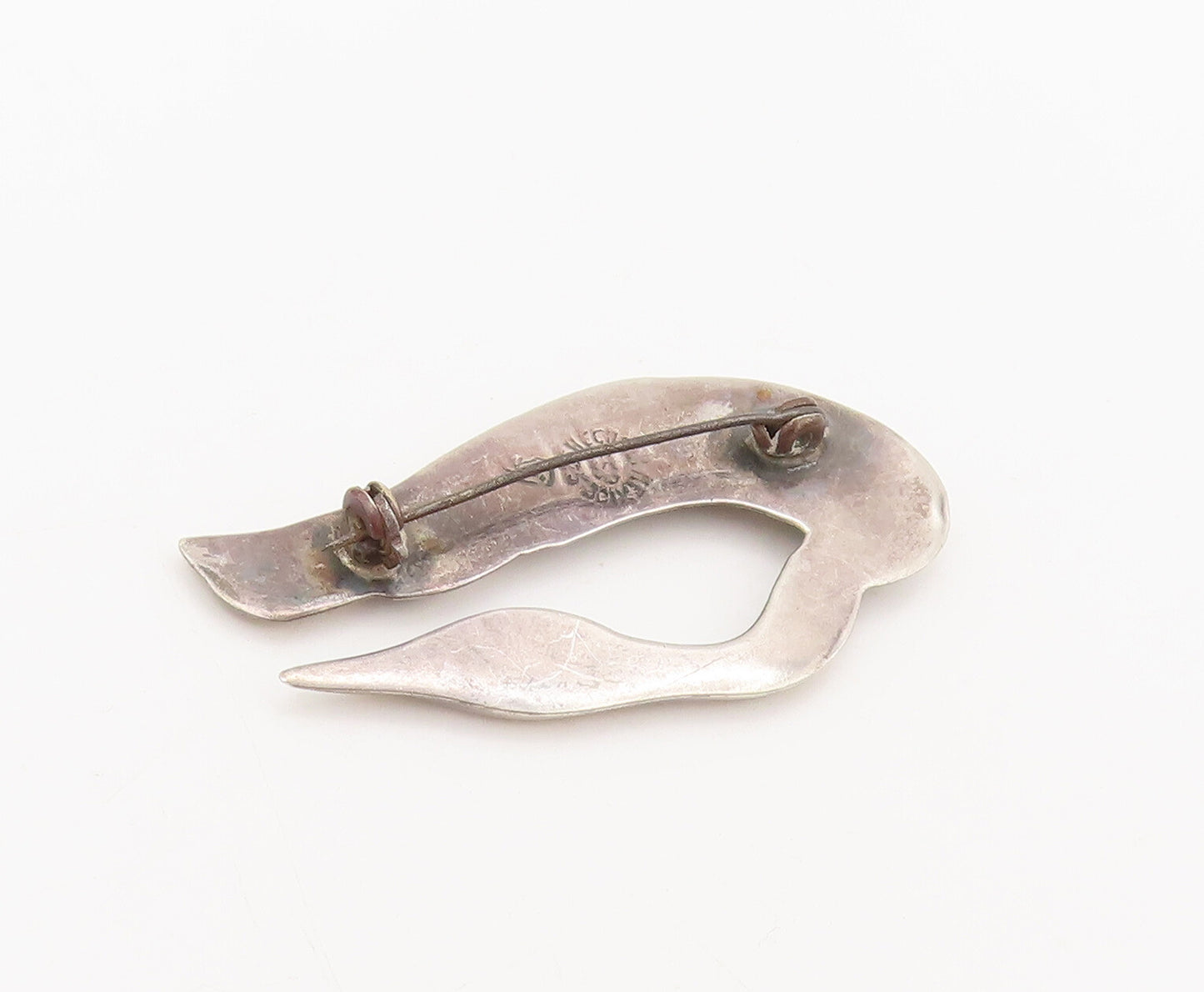 MEXICO 925 Sterling Silver  Vintage Swirly Carved Swan Brooch Pin  BP10484