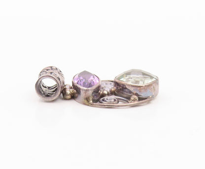 925 Sterling Silver Vintage Pendant Dark Tone Cutout Amethyst & Topaz  PT24003