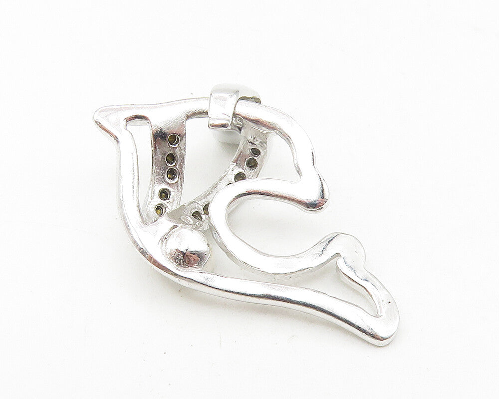 925 Sterling Silver  Petite Pearl & Topaz Shiny Dolphin Motif Pendant  PT8999