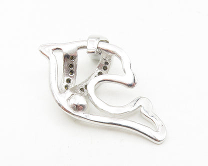 925 Sterling Silver  Petite Pearl & Topaz Shiny Dolphin Motif Pendant  PT8999