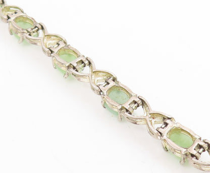 925 Sterling Silver Vintage Bracelet Oval Jade Elegant Crisscross Link  BT11744