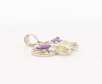 925 Sterling Silver Vintage Pendant Amethyst Topaz Citrine Butterfly   PT23651