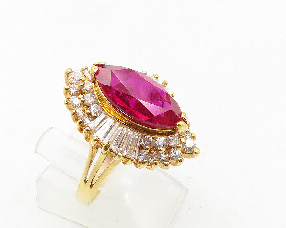 925 Sterling Silver  Marquise Topaz & Cubic Zirconia Cocktail Ring Sz 8 RG9857