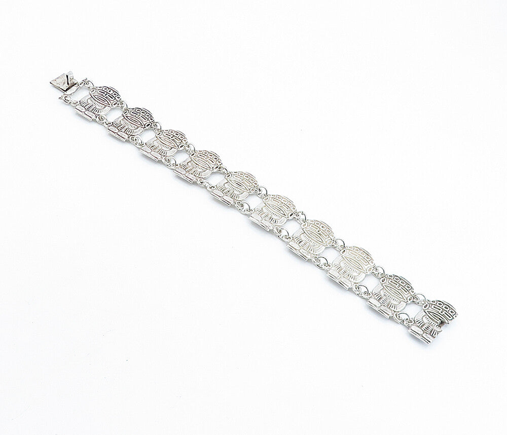 925 Sterling Silver  Vintage Traditional Statue Link Chain Bracelet  BT2239