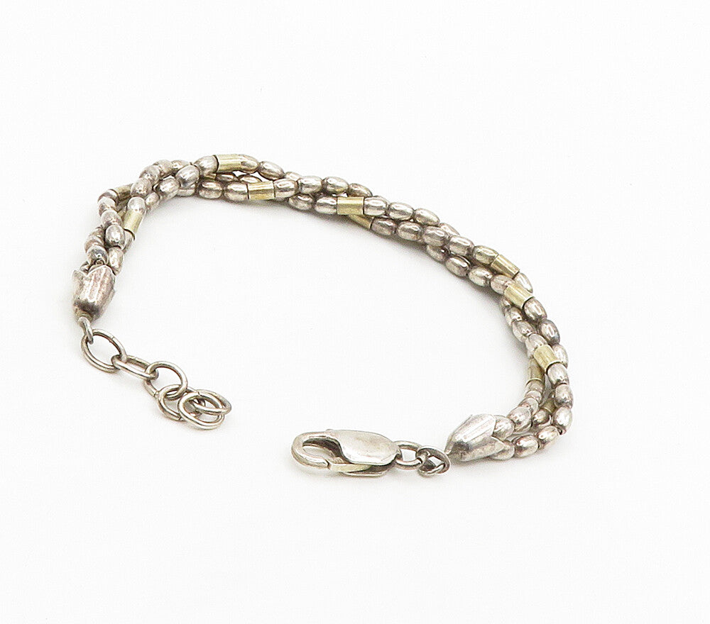 925 Sterling Silver  Vintage Multi Strand Beaded Twist Chain Bracelet  BT6192