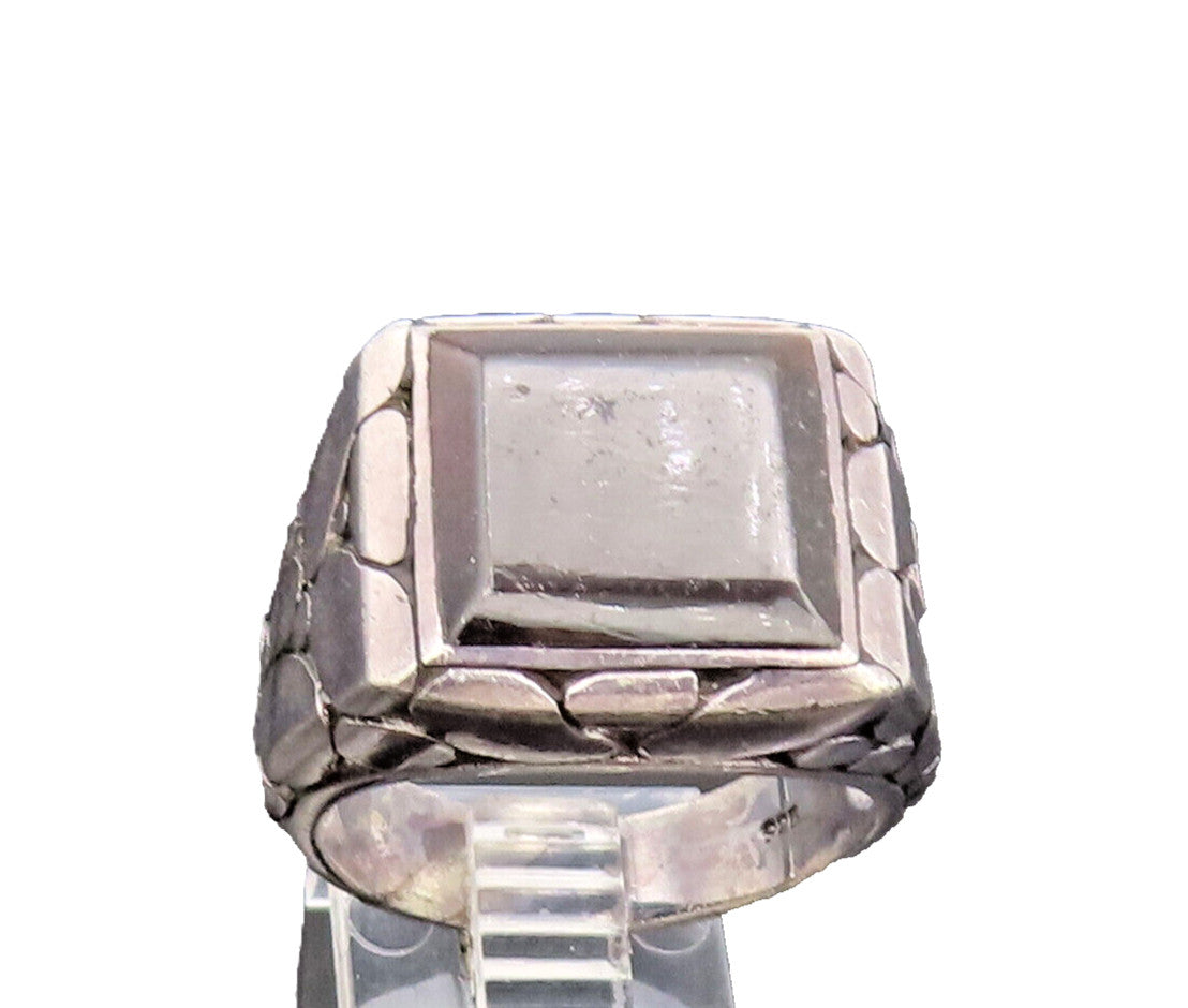 925 Sterling Silver  Vintage Pebble Wall Etched Band Onyx Ring Sz 11.5 RG26784