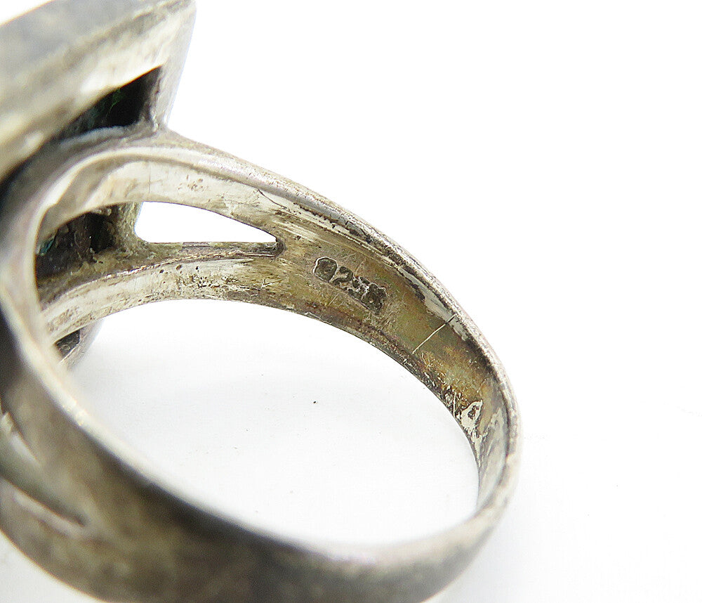 925 Silver  Vintage Antique Mother Of Pearl Square Cocktail Ring Sz 6.5 RG7033