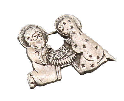 MEXICO 925 Silver  Vintage Carved New Born Baby Family Brooch Pin  BP10485