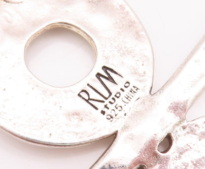 925 Sterling Silver Vintage Pendant RLM STUDIO Carved 2 Rings & Stick  PT23010