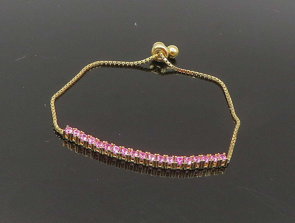 Gold Over 925 Silver  Cubic Zirconia Adjustable Child Box Chain Bracelet BT1107