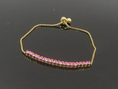 Gold Over 925 Silver  Cubic Zirconia Adjustable Child Box Chain Bracelet BT1107
