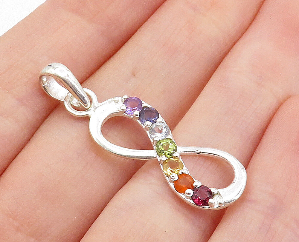 925 Sterling Silver Multi Color Topaz Infinity Swirl Symbol Pendant PT5582
